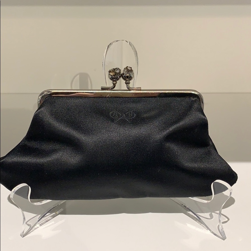 Anya Hindmarch black satin clutch MAUD bag